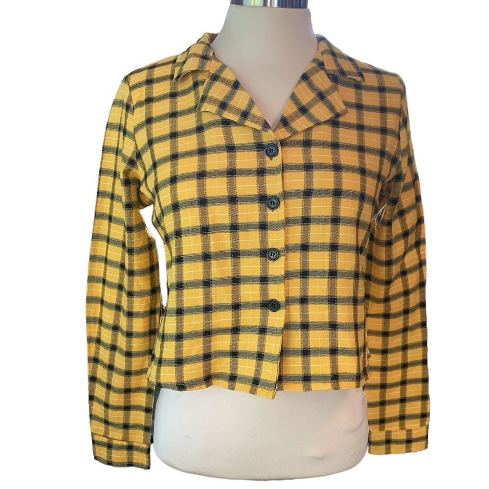 Dolls Kill shacket button down cropped long sleeve w/buttons plaid Sz Small NWT